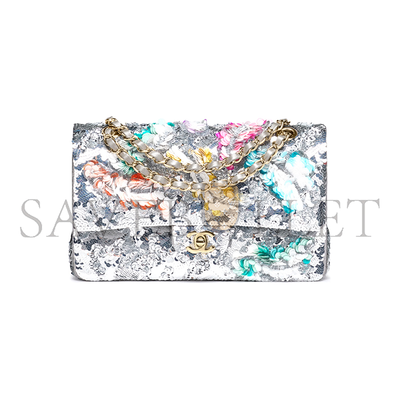 CHANEL MASTER CLASSIC 11.12 HANDBAG EMBROIDERED SATIN, SEQUINS, GLASS PEARLS A01112 (25.5*15.5*6.5cm)